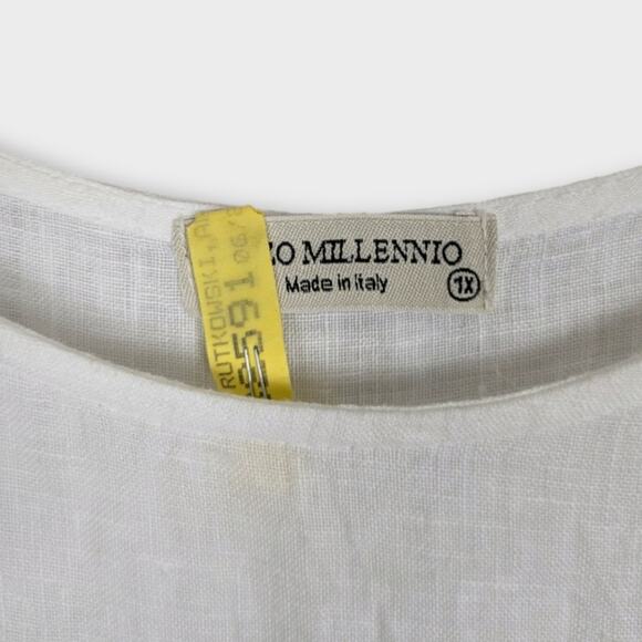 Terzo Millennio White 100% Linen Tunic Top Flowy Boxy Long Sleeve Size 1X - Picture 4 of 8